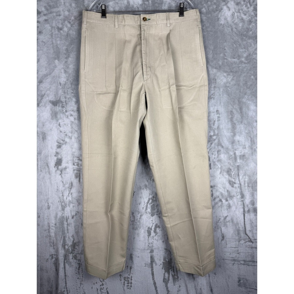 Tommy Hilfiger Mens Khaki Flat Front Straight‎ Leg Chinos Pants 38x30 Pleated